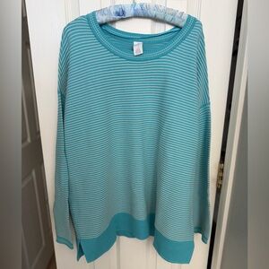 Lane Bryant Teal and White Striped Sweater